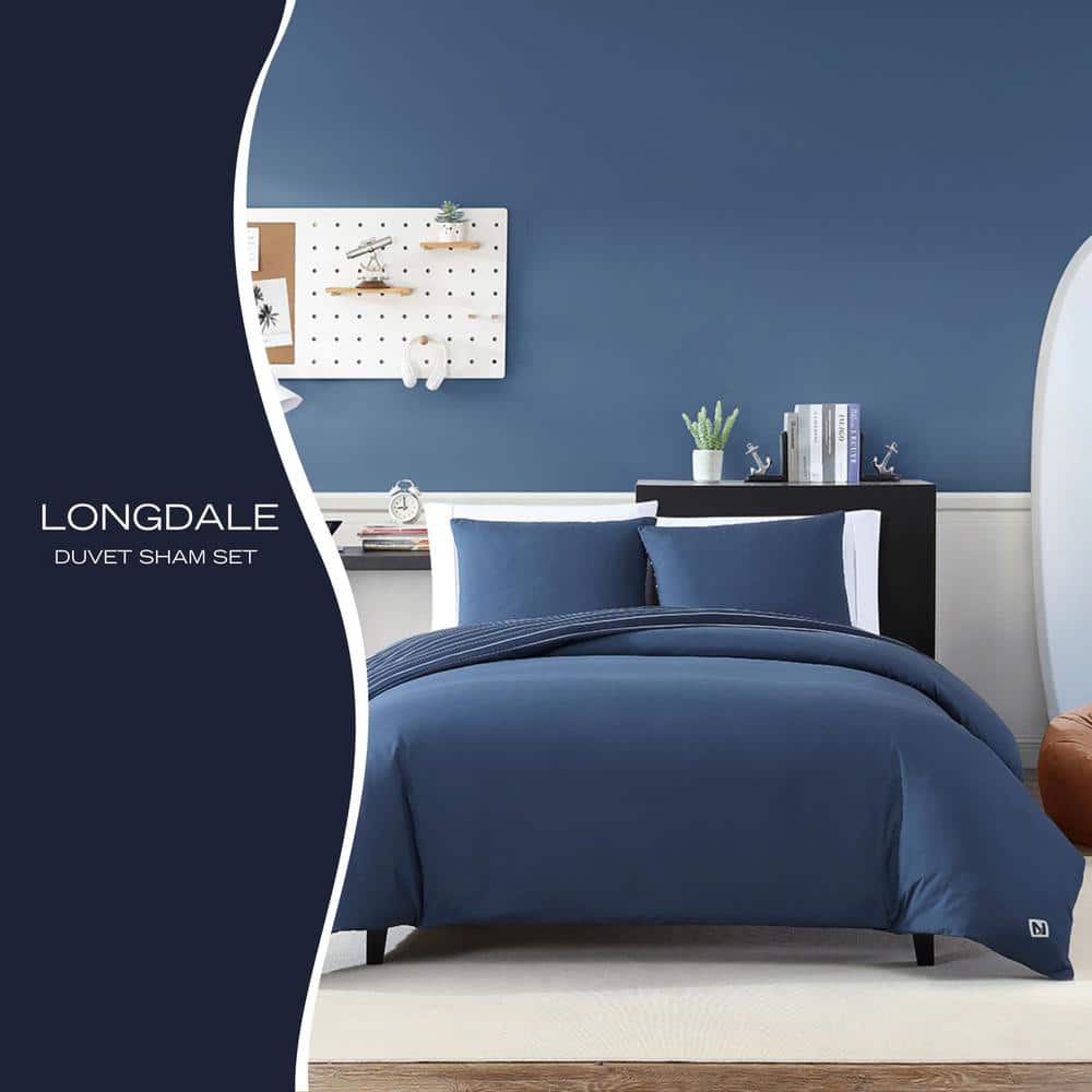 Navy Blue Reversible Twin Duvet Cover Set with Sham
