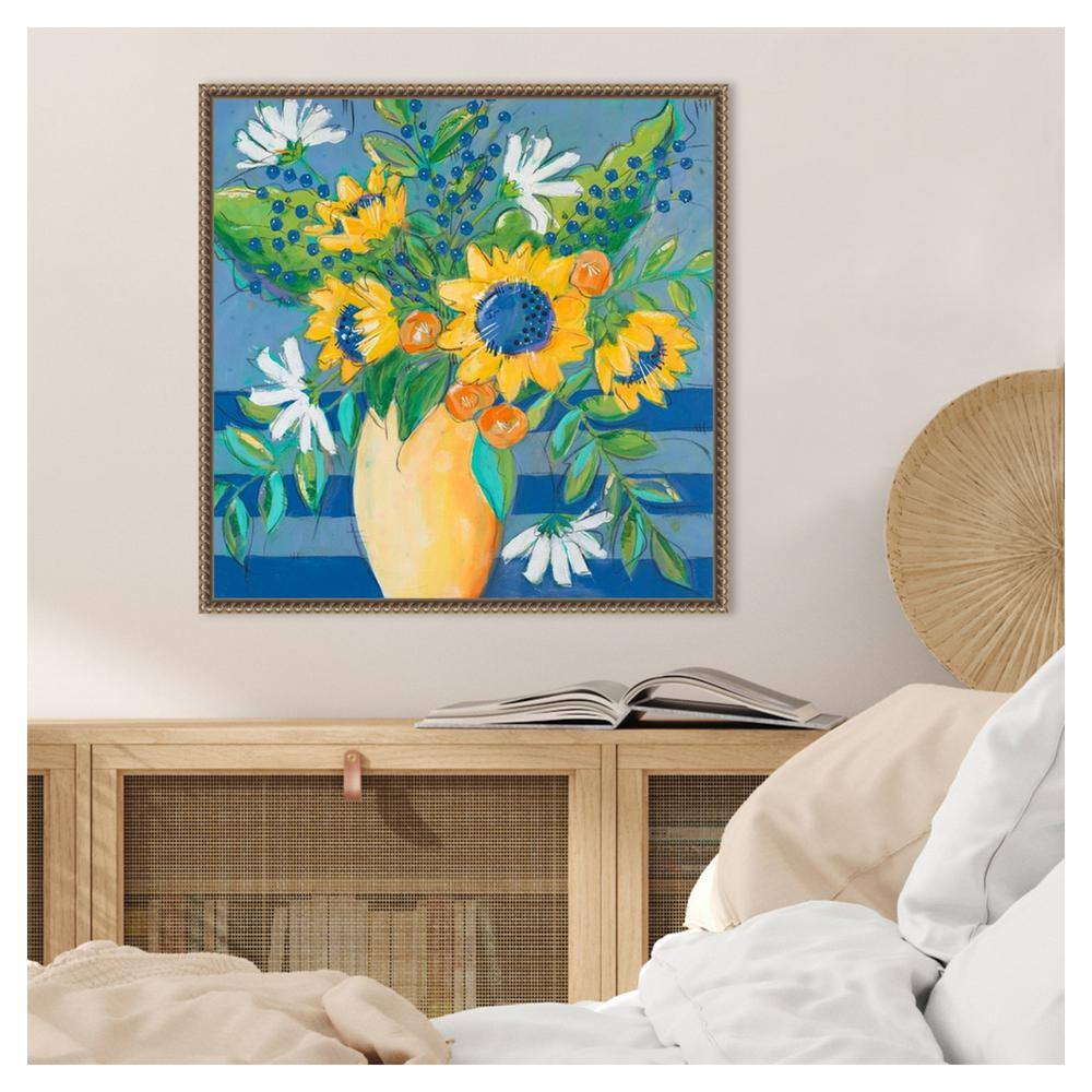Floral Bursts Among the Blue Canvas Print with Bronze Frame