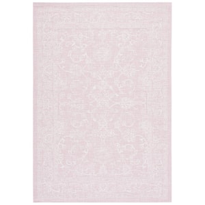 Courtyard Pink/Ivory Doormat 3 ft. x 5 ft. Soft Border Floral Scroll Indoor/Outdoor Area Rug