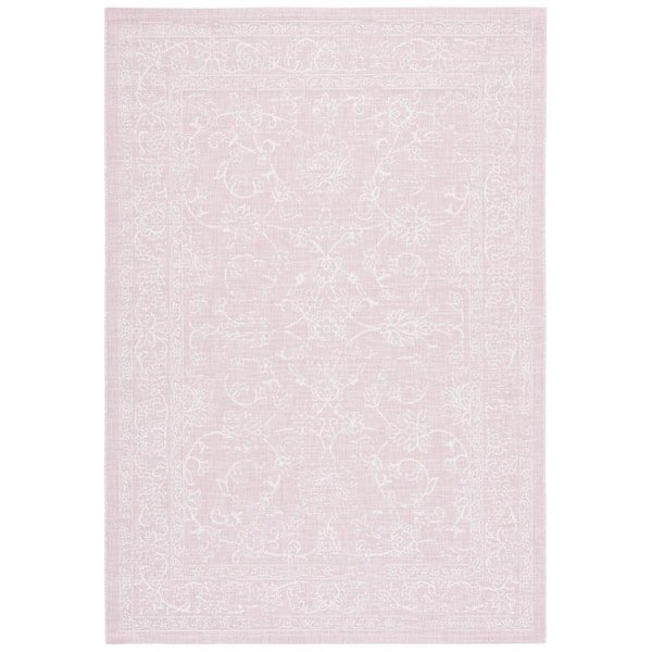 SAFAVIEH Courtyard Pink/Ivory 3 ft. x 5 ft. Soft Border Floral Scroll Indoor/Outdoor Area Rug