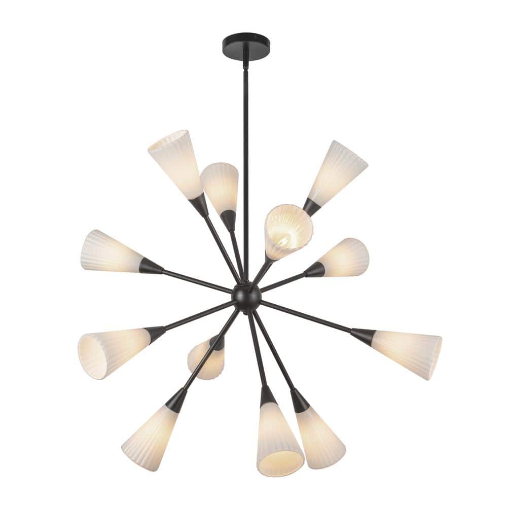 Cosmo 39-in 12 Light 60-Watt Matte Black/Glossy Ribbed Opal Glass Chandelier price history on PriceWatchPro