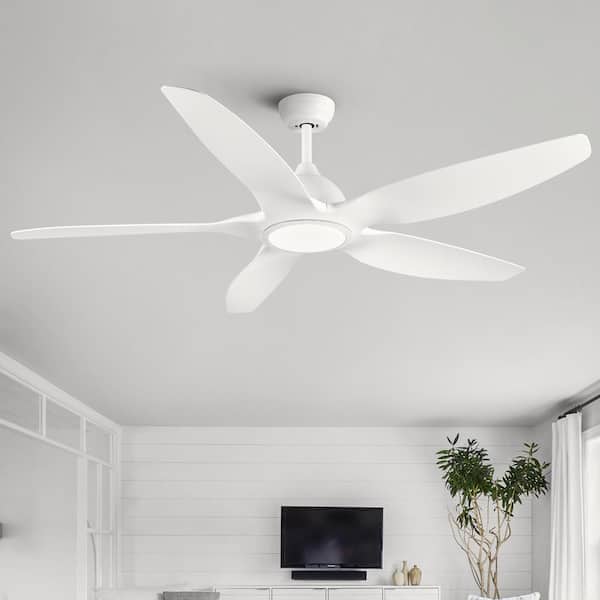 YUHAO 60 in. Integrated LED Indoor Matte White Ceiling Fan with Light Kit and Remote