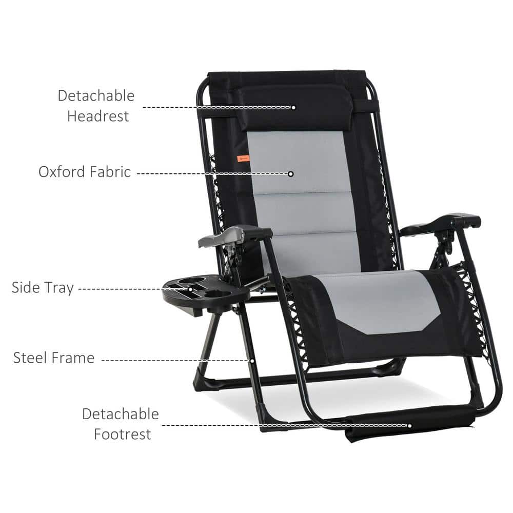 Black and Gray Steel Zero Gravity Reclining Lounger with Cushions