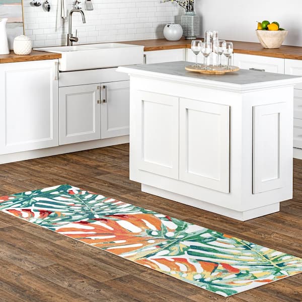 Contemporary Floral Janice Multi 3 ft. x 8 ft. Indoor/Outdoor Patio Runner Rug