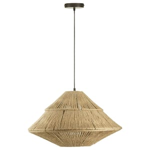 Frannie 1-Light Black Metal Statement Pendant Light with Tan Jute Cone-Shaped Shade