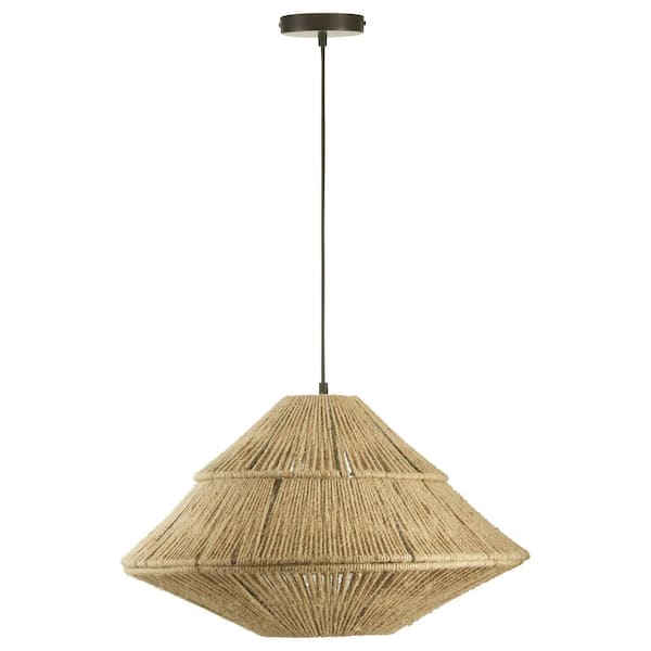 River of Goods Frannie 1-Light Black Metal Statement Pendant Light with Tan Jute Cone-Shaped Shade