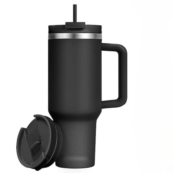 Numhew 40 oz. Double Wall Vacuum Insulated Tumbler with Handle and Leak  Proof Lid, Black, Stainless Steel Tumbler F0T8Q3C7