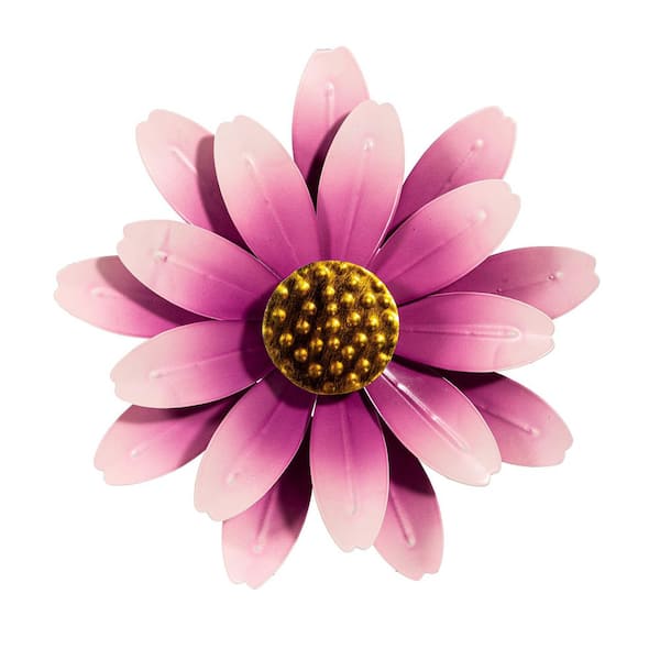 Evergreen 13 in. x 13 in. Pink Metal Sunflower Wall Spinner Wall Sculpture