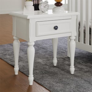 1-Drawer White Solid Wood Nightstand with for Nursery, Kid's Room, Bedroom 24 in.W