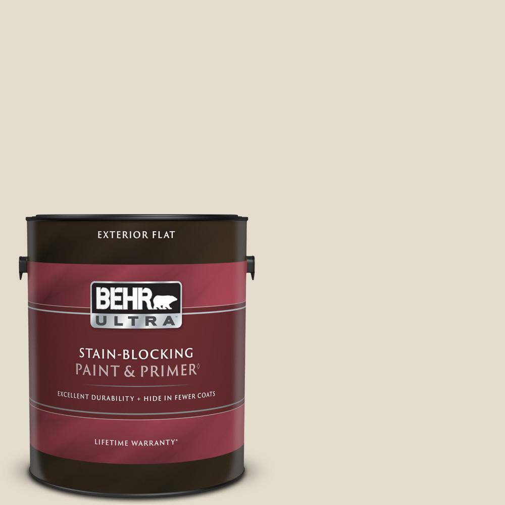 BEHR ULTRA 1 gal. MQ340 Varnished Ivory Flat Exterior Paint & Primer 485001 The Home Depot