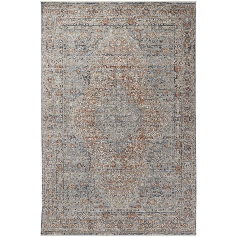 HomeRoots 9 ft. x 13 ft. Gray, Ivory, Orange Oriental Area Rug ...