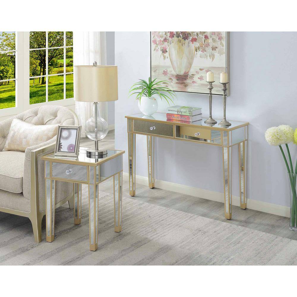 Chic Champagne Mirrored 2-Drawer Console Desk with Crystal Knobs