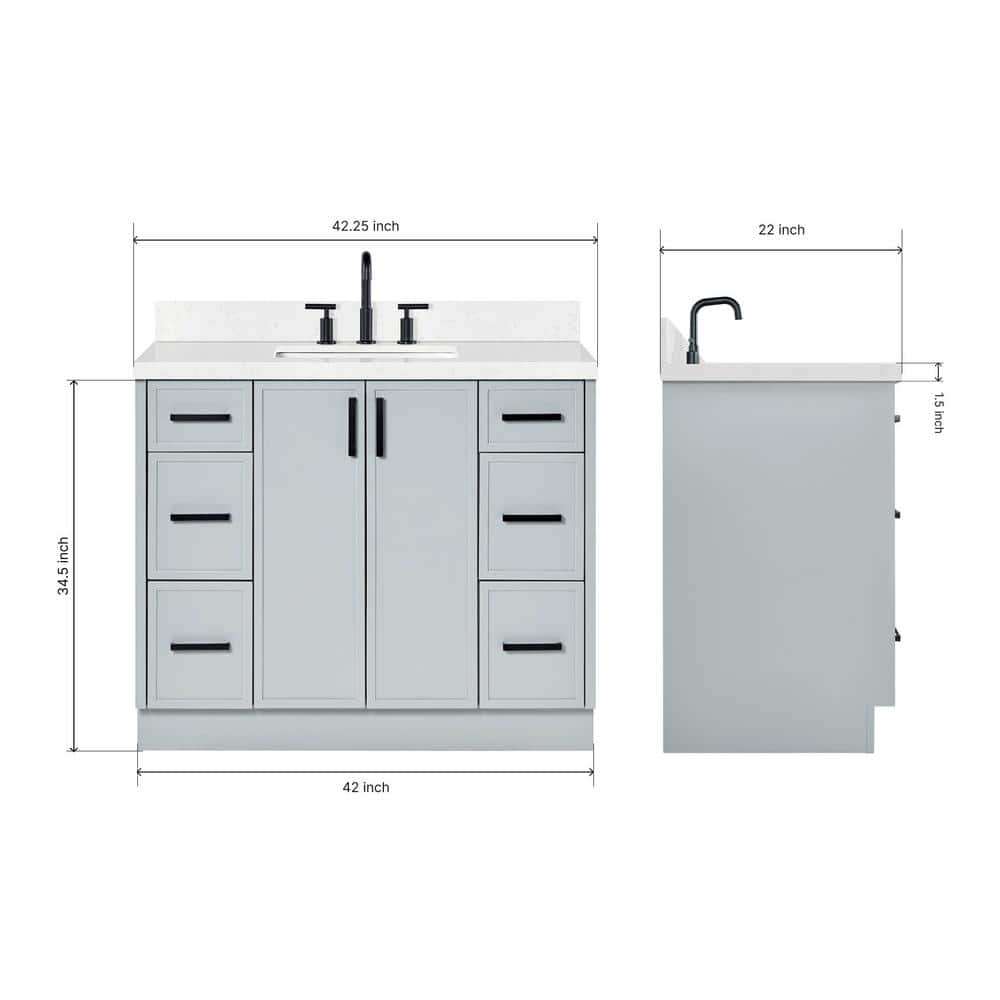 Kelly 42" Gray Wood Single Sink Vanity with Carrara Quartz Top