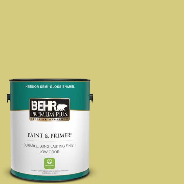 BEHR PREMIUM PLUS 1 gal. #P350-4 Spring Grass Semi-Gloss Enamel Low Odor Interior Paint & Primer