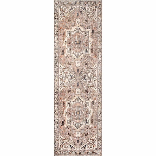 Ehtel Medallion Fringe Light Brown 3 ft. x 10 ft. Indoor Runner Rug