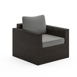 Cape Shore Stationary Wicker Rattan Outdoor Patio Lounge Chair with Gray Cushion