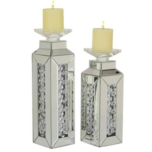 Silver Wood Candle Holder (Set of 2)