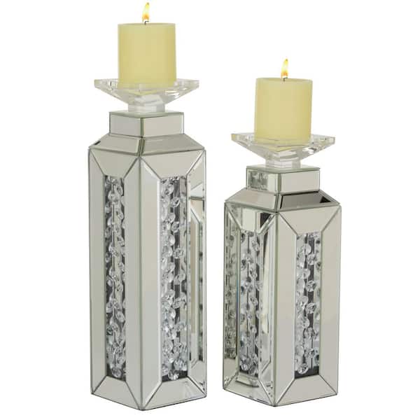 Litton Lane Silver Wood Candle Holder (Set of 2)