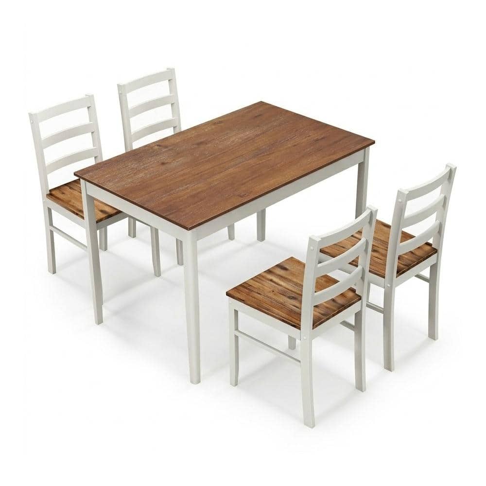 5-Piece Wooden Dining Set with Rectangular Table and 4 Chairs, Coffee Finish