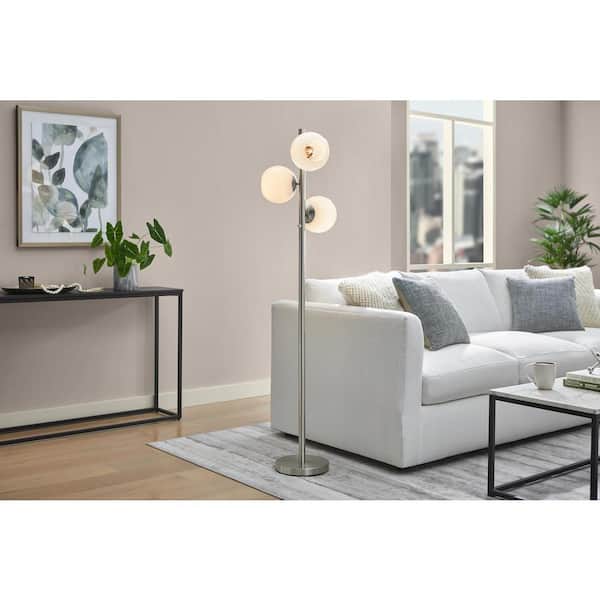 Hampton Bay Vista Heights 62 in. Brushed Nickel 3-Light Standard Floor Lamp With Opal White Glass Globe Shade