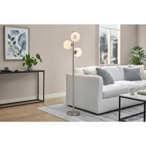 Vista Heights 62 in. Brushed Nickel 3-Light Standard Floor Lamp With Opal White Glass Globe Shade