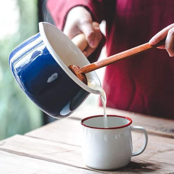 Enamel Milk Pan with Dual Pour Spout, 1QT Capacity, Blue Finish