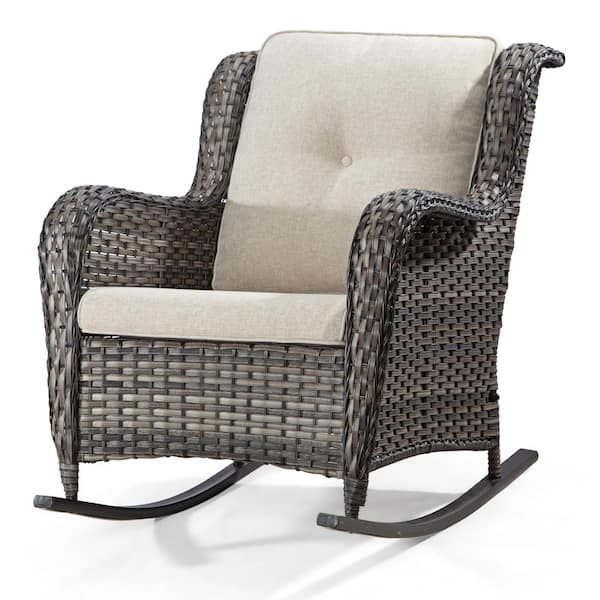 Sudzendf Patio Wicker Outdoor Rocking Chair with Mixed Gray Cushions