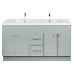 Shades 60 in. W x 21 in. D x 36 in. H Wall Mount Rectangle Basin in Sage Green with Vanity Top