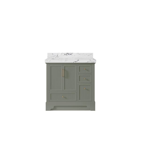 Willow Collections Alys 36 in. W x 22 in. D x 36 in. H Left Offset Sink Bath Vanity in Evergreen with 2 in. Viola Night Top