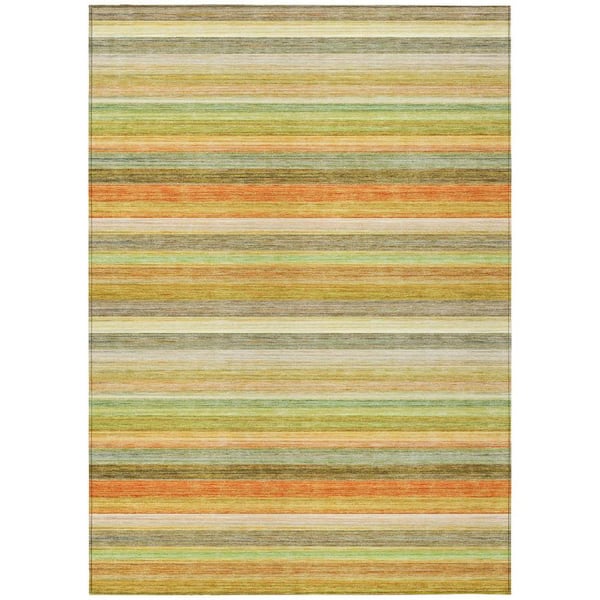 Artichoke Green 9 ft. x 12 ft. Woven Striped Polyester Rectangle Indoor/Outdoor Area Rug