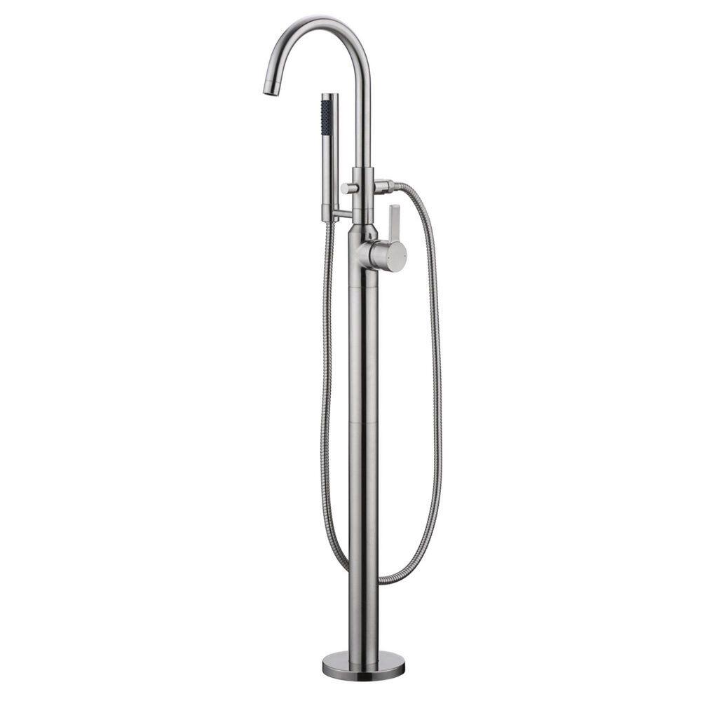 Euro Single-Handle Floor-Mount Roman Tub Filler Faucet with Hand Shower in Brushed Nickel price history on PriceWatchPro