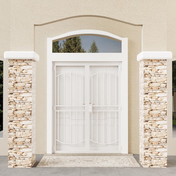 64 in. x 80 in. Universal/Reversible Hinging White Surface Mount Steel Security Door with Expanded Metal Screen(No Lock)