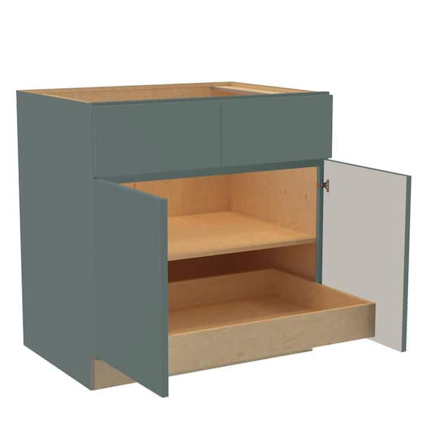 Home Decorators Collection Hargrove 36 in. W x 24 in. D x 34.5 in. H Assembled Plywood Base Kitchen Cabinet in Verdant Green with 1ROT Soft Close