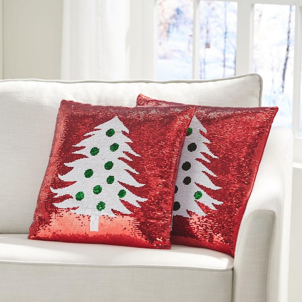  Happy Christmas Star Balls on Xmas Tree Garland Outdoor Pillow  with Insert 1 Pack Waterproof Square Cushion Throw Pillows for Patio Garden  Balcony Sofa Couch Beach Recliners Red Line Linen Texture 