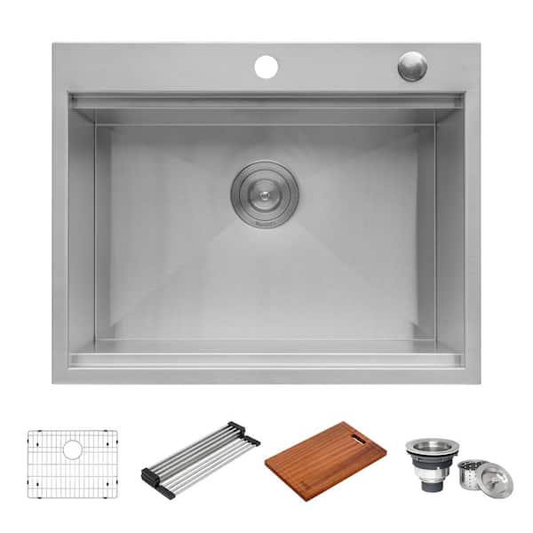 Vino 23 in. Drop-in Topmount Single Bowl 16-Gauge Stainless Steel RV Camper Van Workstation Bar Prep Kitchen Sink