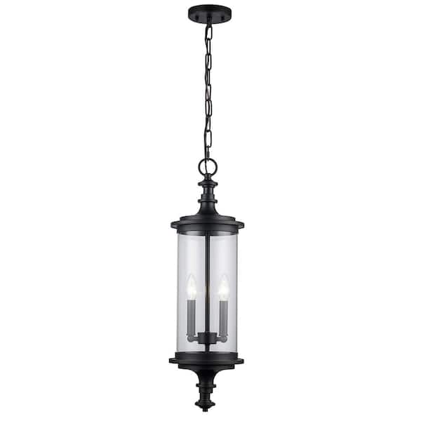 Bel Air Lighting Path 26.5 in. 2-Light Black Outdoor Pendant Light Fixture with Clear Glass