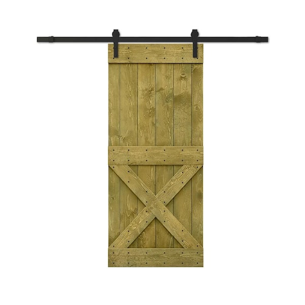 CALHOME Mini X 48 in. x 84 in. Jungle Green Stained DIY Wood Interior Sliding Barn Door with Hardware Kit