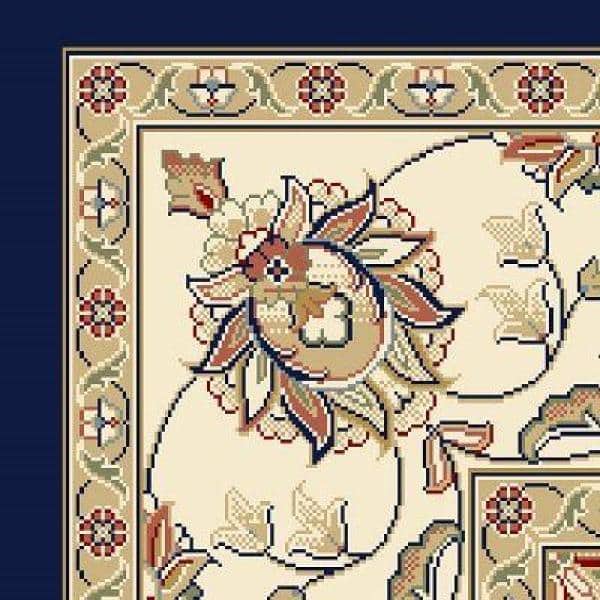 Ivory and Blue Hand-Knotted Synthetic Persian Area Rug