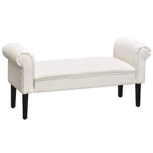 Cream White Polyester Armrest Ottoman Bench 23 in. x 52 in. x 18 in.