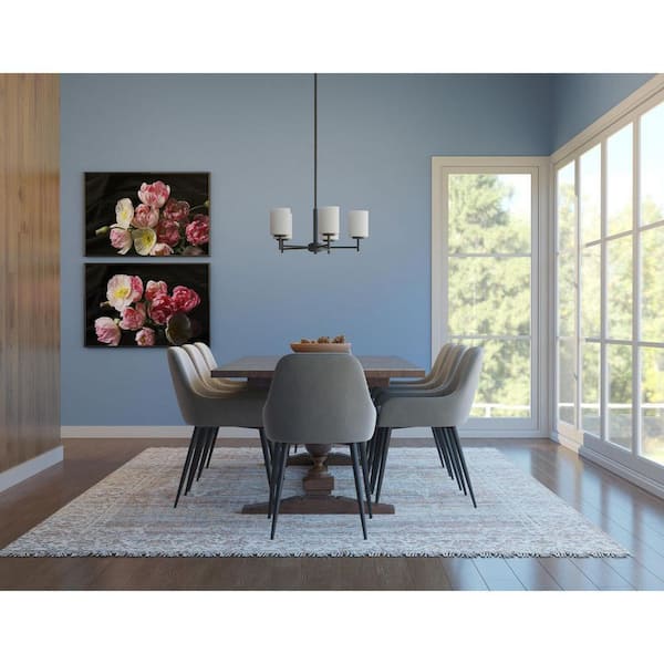 Replay Collection 21 in. 5-Light Textured Black Modern Chandelier Light with Etched White Glass for Dining Rooms