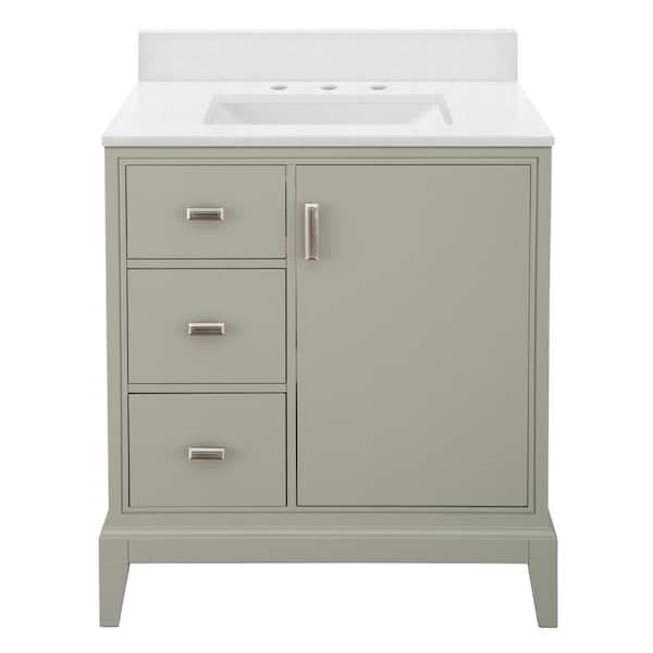 Home Decorators Collection Shaelyn 31 in. W x 22 in. D Bath Vanity in Sage Green LH with Engineered Marble Vanity Top in Snowstorm with White Sink
