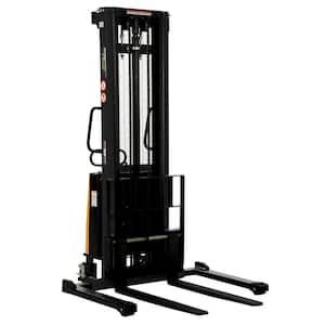 2,000 lb. Capacity 137 in. High Stacker with Powered Lift with Adjustable Forks Over Adjustable Support Legs