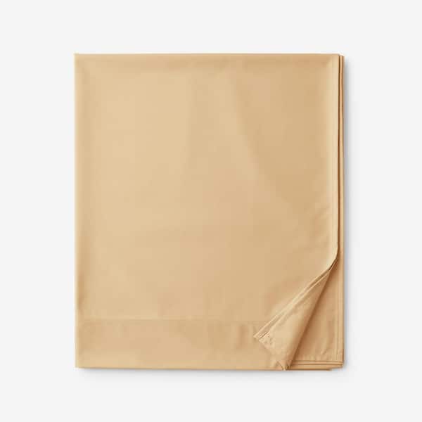 The Company Store Legends Hotel Supima Cornsilk Solid 450-Thread Count Sateen Oversized Queen Deep Pocket Flat Sheet