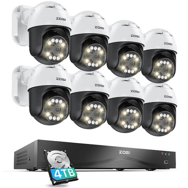 4K 16-Channel(32CH Expandable) POE 4TB NVR Security Camera System with 8-Wired 5MP 360° Pan Tilt Audio Outdoor Cameras