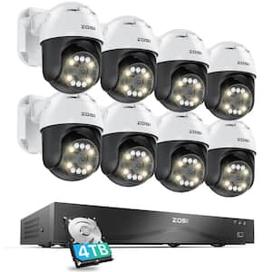 4K 8MP 16-Channel(Up to 32CH) POE 4TB NVR Security Camera System with 8 Wired 360° Outdoor Cameras, Dual-Disk Backup