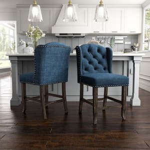 Anthus 41.5 in. Dark Blue Wood Counter Height Chair with Fabric Seat (Set of 2)