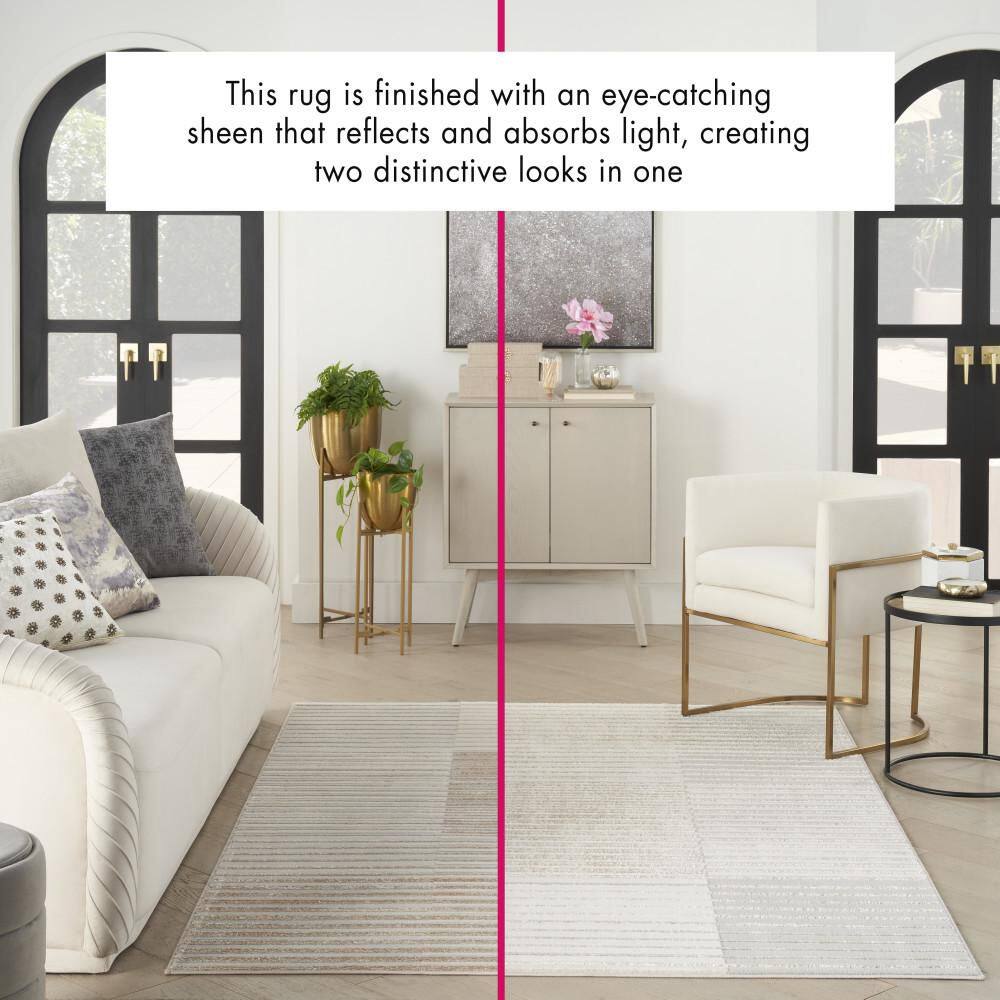 Beige Silver Striped 5' x 7' Synthetic Area Rug