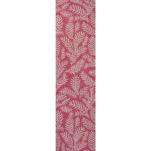 Nevis Palm Frond Fuchsia/Light Gray 2 ft. x 10 ft. Indoor/Outdoor Area Rug