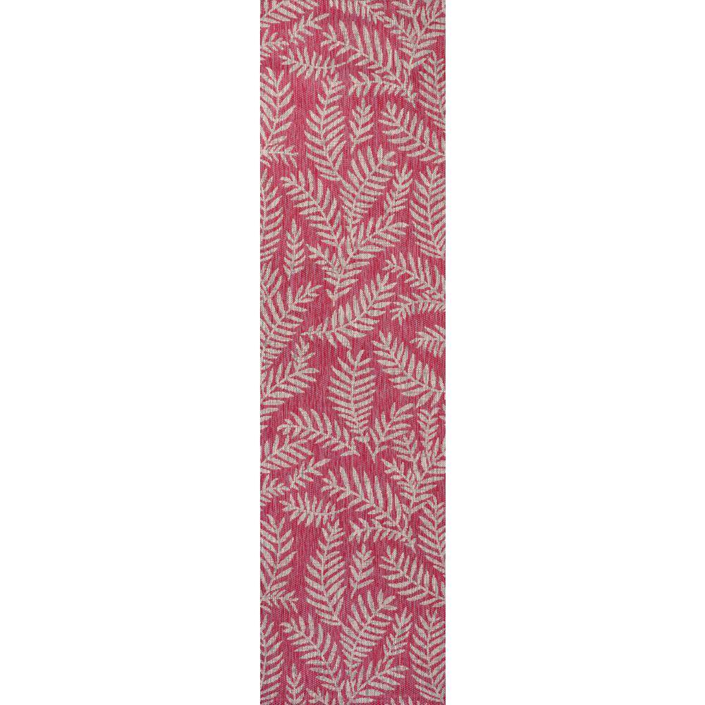 Fuchsia and Light Gray Palm Frond Synthetic Runner Rug, 2'-2" x 8'