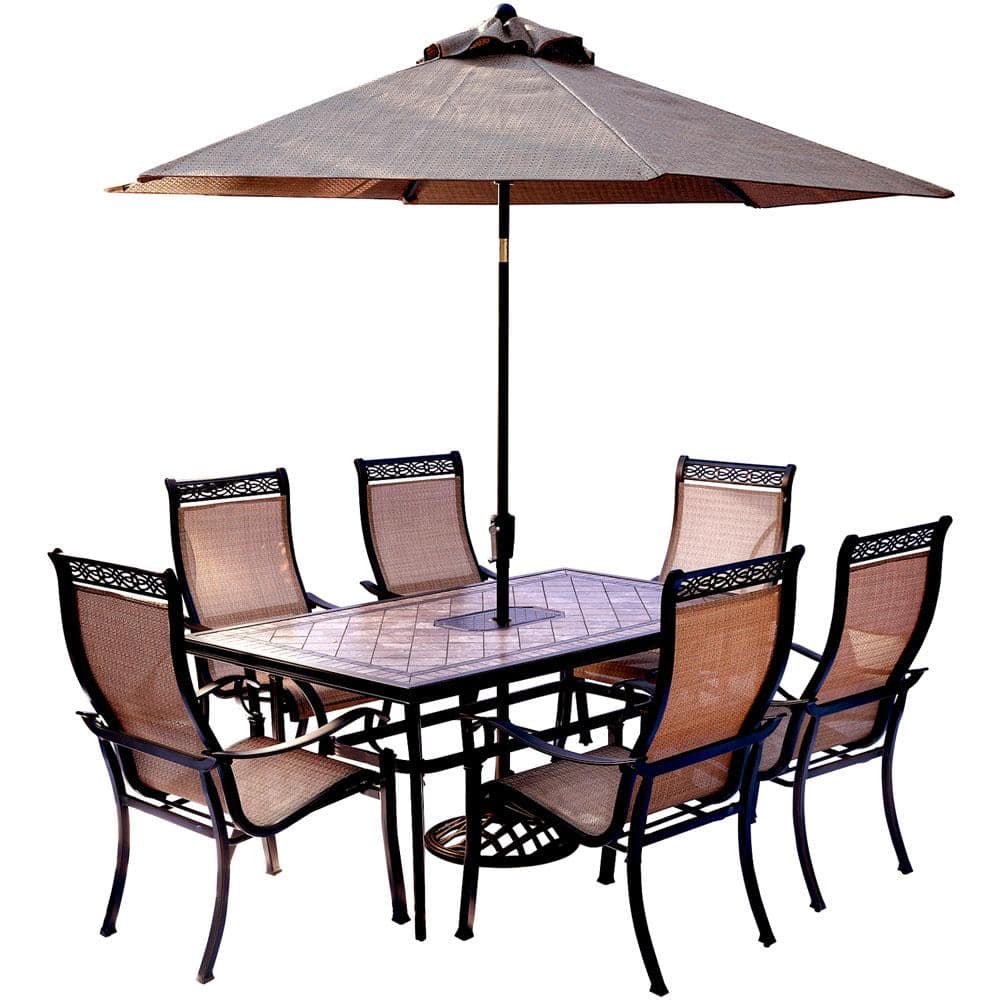 Hanover 7-Piece Outdoor Dining Set with Rectangular Tile-Top Table and